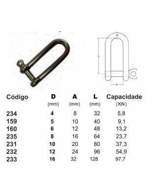 Manilha Reta Longa INOX (10mm)